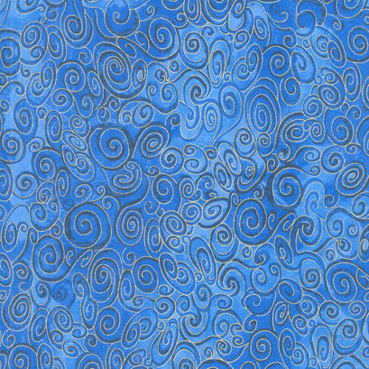 Wings of Gold - Swirly Scrolls Navy Metallic Yardage