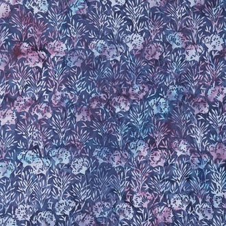 English Lavender Batiks - Flower with Leaves Blue Denim Yardage