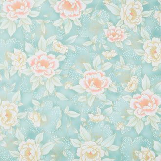 Imperial Collection - Honoka Teal Colorstory Floral Aqua Metallic Yardage