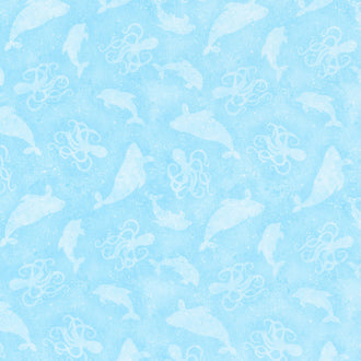 Paradise Bay - Sea Silhouettes Light Blue Yardage