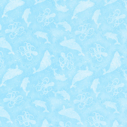 Paradise Bay - Sea Silhouettes Light Blue Yardage