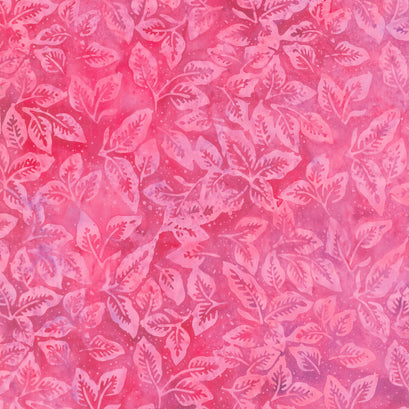 Wildflower Batiks - Leaves-Pink Daiquiri Yardage