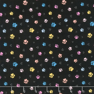 Cats - Pretty Cat Paws Black Yardage