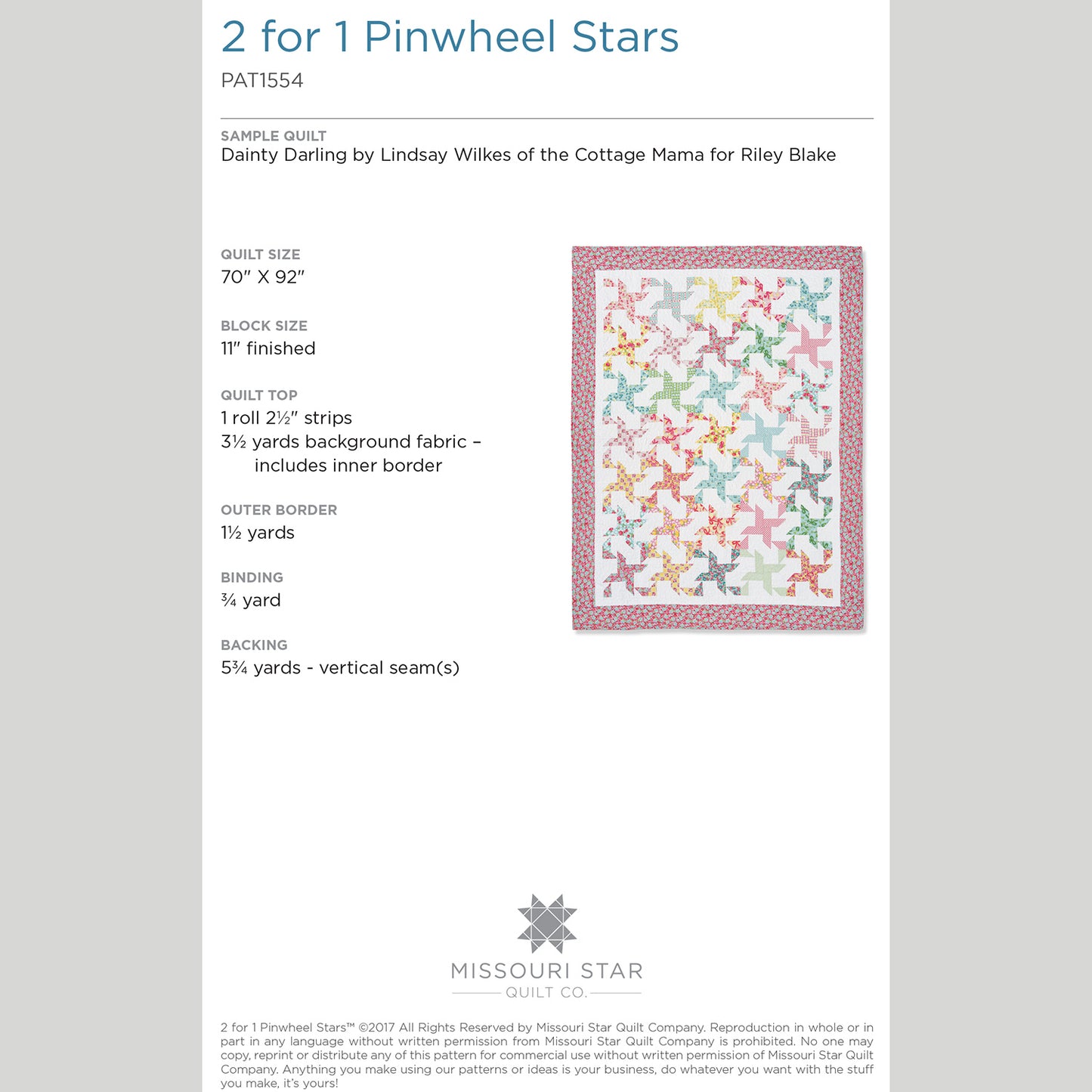 Digital Download - 2 for 1 Pinwheel Stars Quilt Pattern by Missouri Star Alternative View #1
