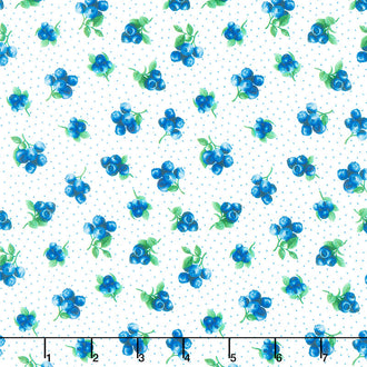 Blueberry Delight - Blueberries Dots White Yardage