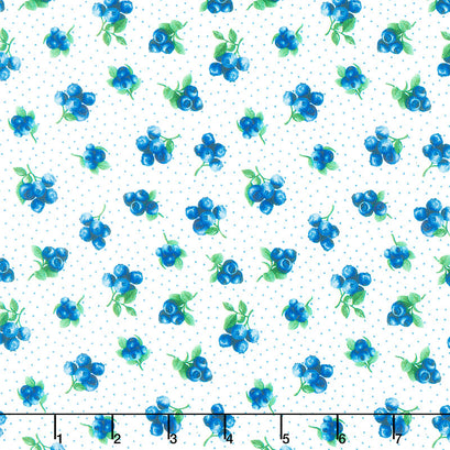 Blueberry Delight - Blueberries Dots White Yardage