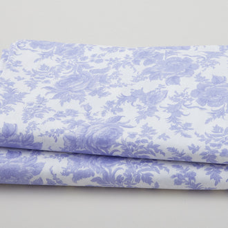 Fleur de Fleur - Large Floral on White Soft Blue 108" Wide 3 Yard Cut