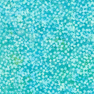 Pin Dot Floral Batiks - Mini Floral Teal Parakeet Yardage