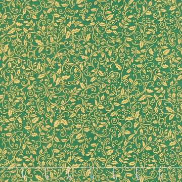 Holiday Charms - Holly Green Metallic Yardage Primary Image