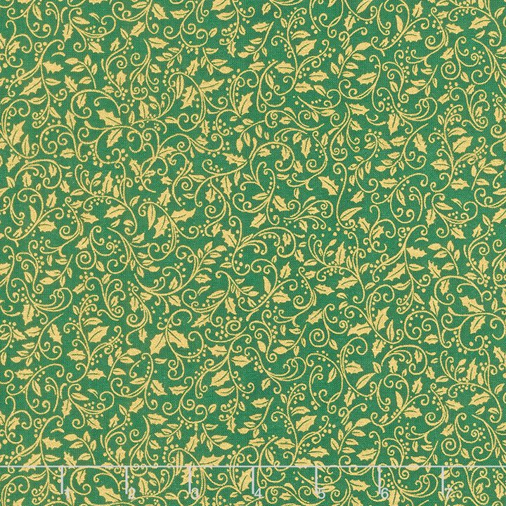 Holiday Charms - Holly Green Metallic Yardage Primary Image