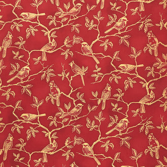 Holiday Flourish Holiday - Birds Crimson Metallic Yardage