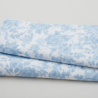 Fleur de Fleur - Large Floral on White Smoky Blue 108" Wide 3 Yard Cut