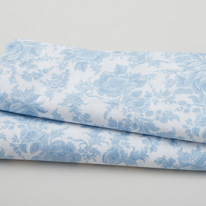 Fleur de Fleur - Large Floral on White Smoky Blue 108" Wide 3 Yard Cut
