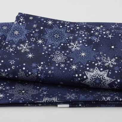 Star Sprinkle - Snowflakes Blue Silver 2 Yard Cut