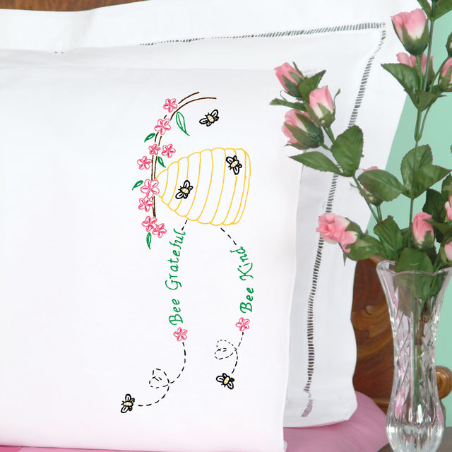 Bee Grateful Embroidery Pillowcase Set Primary Image