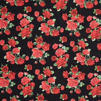 Vintage Rose - Tosed Medium Roses Black Yardage