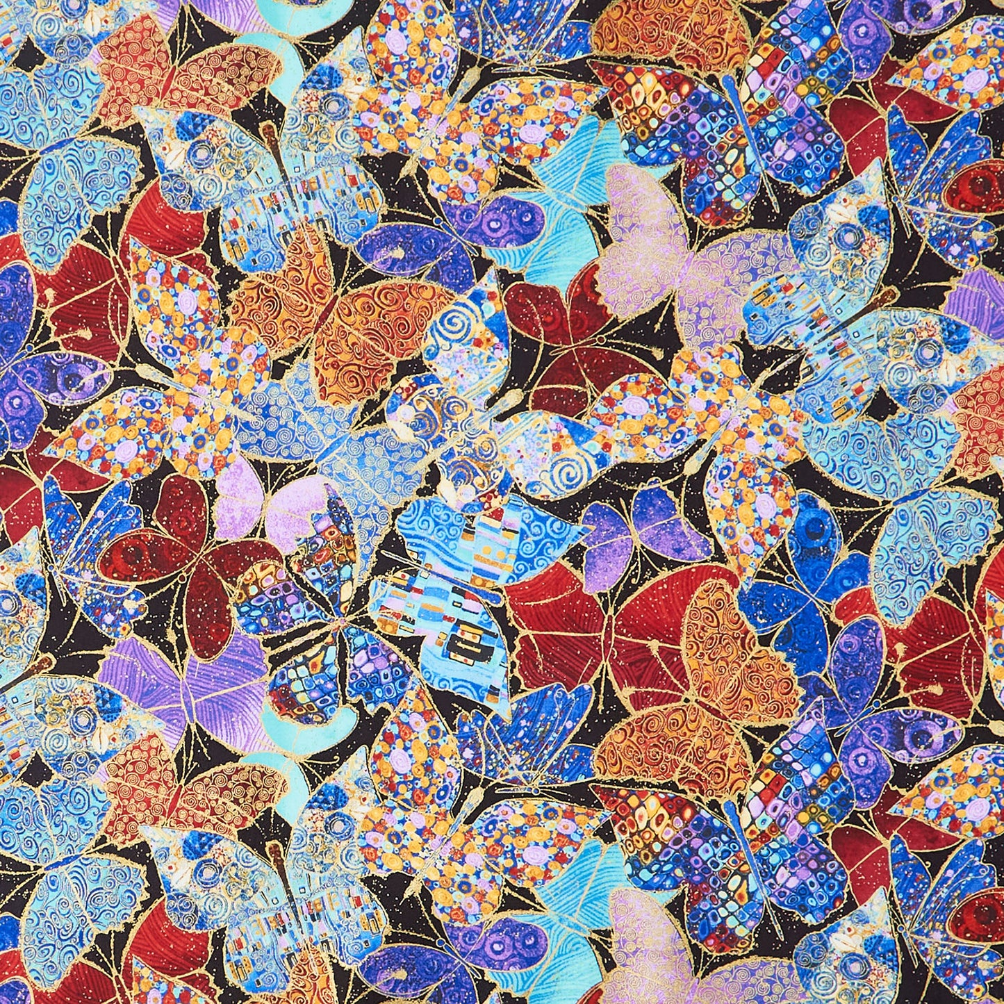 Wings of Gold - Packed Butterflies Multi Metallic Yardage Primary Image