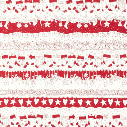 Redwork Christmas - Novelty Stripe Red Cream Yardage