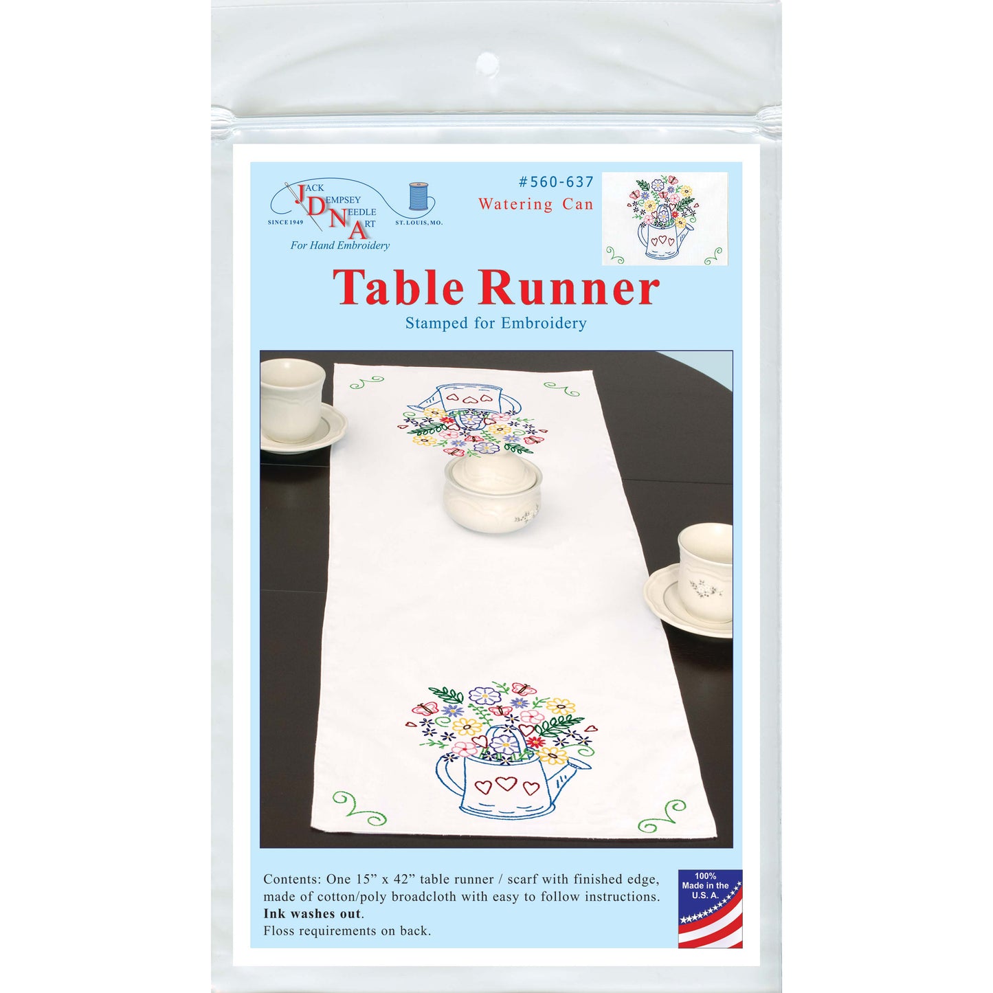 Watering Can Embroidery Table Runner Alternative View #2