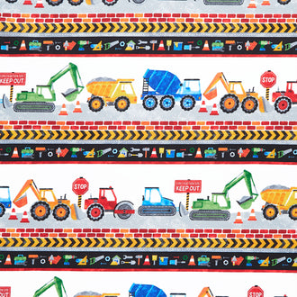 Build Your Own World - Border Stripe White Multi Yardage
