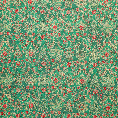 Holiday Flourish - Snow Flower Gold Colorstory Damask Pine Metallic Yardage