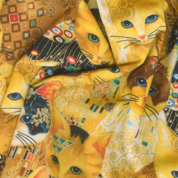 Cleo - Golden Bejeweled Cats Gold Metallic Yardage Alternative View #1