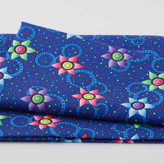 Flower Power - Small Flowers & Dots Navy 2 Yard Cut