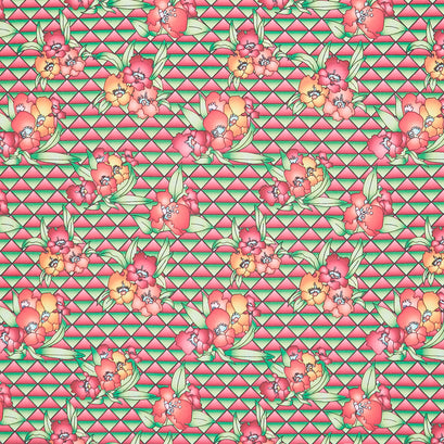 Lush Triangles Flowers - Pink Rosewood Yardage