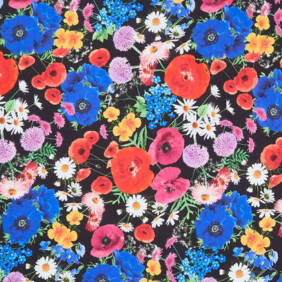 Extra Wide Backings - Large Colorful Bright Florals Black 108" Wide Backing