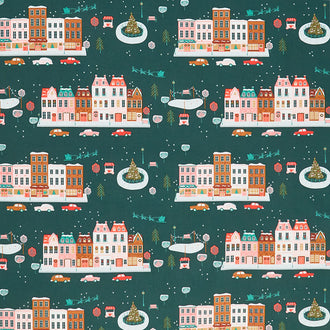 Christmas in the City - Joyful Boulevard Night Green Yardage