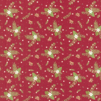 Silent Night - Olive Branch Berry Metallic Yardage