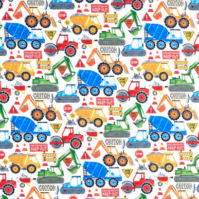 Build Your Own World - Medium Vehicles White Multi Yardage