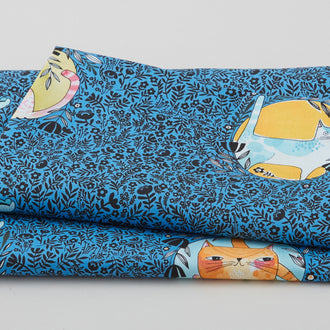 Here Kitty Kitty - Kitty Kitty Meow Meow Blue 2 Yard Cut