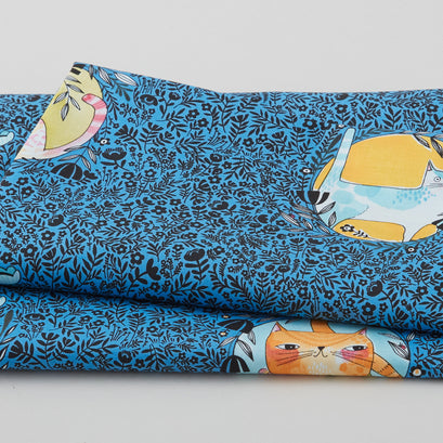 Here Kitty Kitty - Kitty Kitty Meow Meow Blue 2 Yard Cut