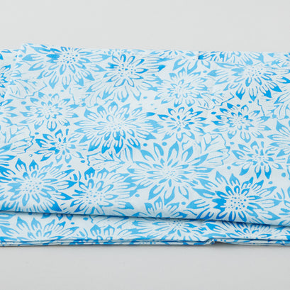 Moody Blue Baliscapes Batiks - Styled Flower White 2 Yard Cut