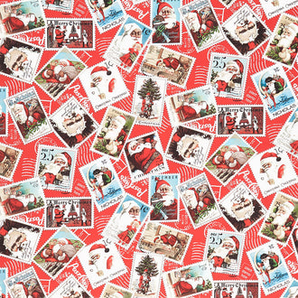 Nicholas - Santa Stamps Red Yardage