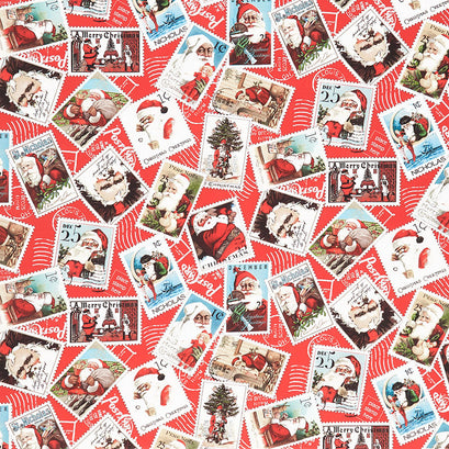Nicholas - Santa Stamps Red Yardage