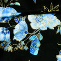 Royal Plume - Blue Florals And Feathers Black Metallic Yardage Alternative View #1