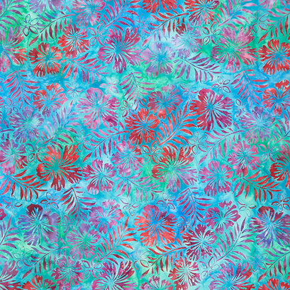 Artisan Batiks - Totally Tropical Hibiscus Lagoon Yardage