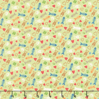 Hat on a Cat - Fish and Bone Green Yardage