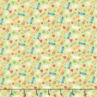 Hat on a Cat - Fish and Bone Green Yardage