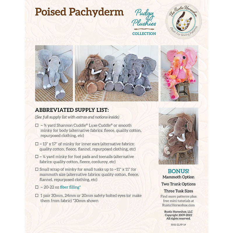 Poised Pachyderm Pudgy Plushies Pattern Alternative View #1