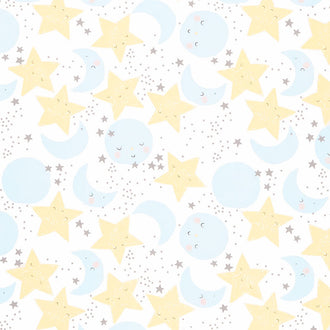D is for Dream - Star and Moon Faces White Yardage