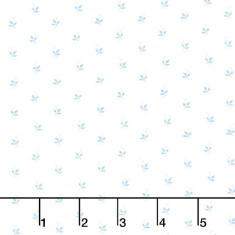 Franny’s Flowers - Mini Leaves White/Blue Yardage