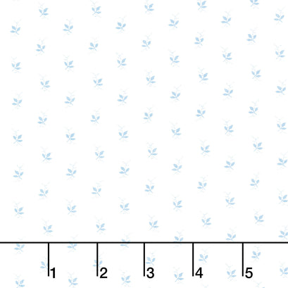 Franny’s Flowers - Mini Leaves White/Blue Yardage
