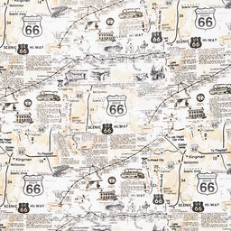 Novelty - Timeless Treasures - Map Of Route 66 Natural Yardage Primary Image