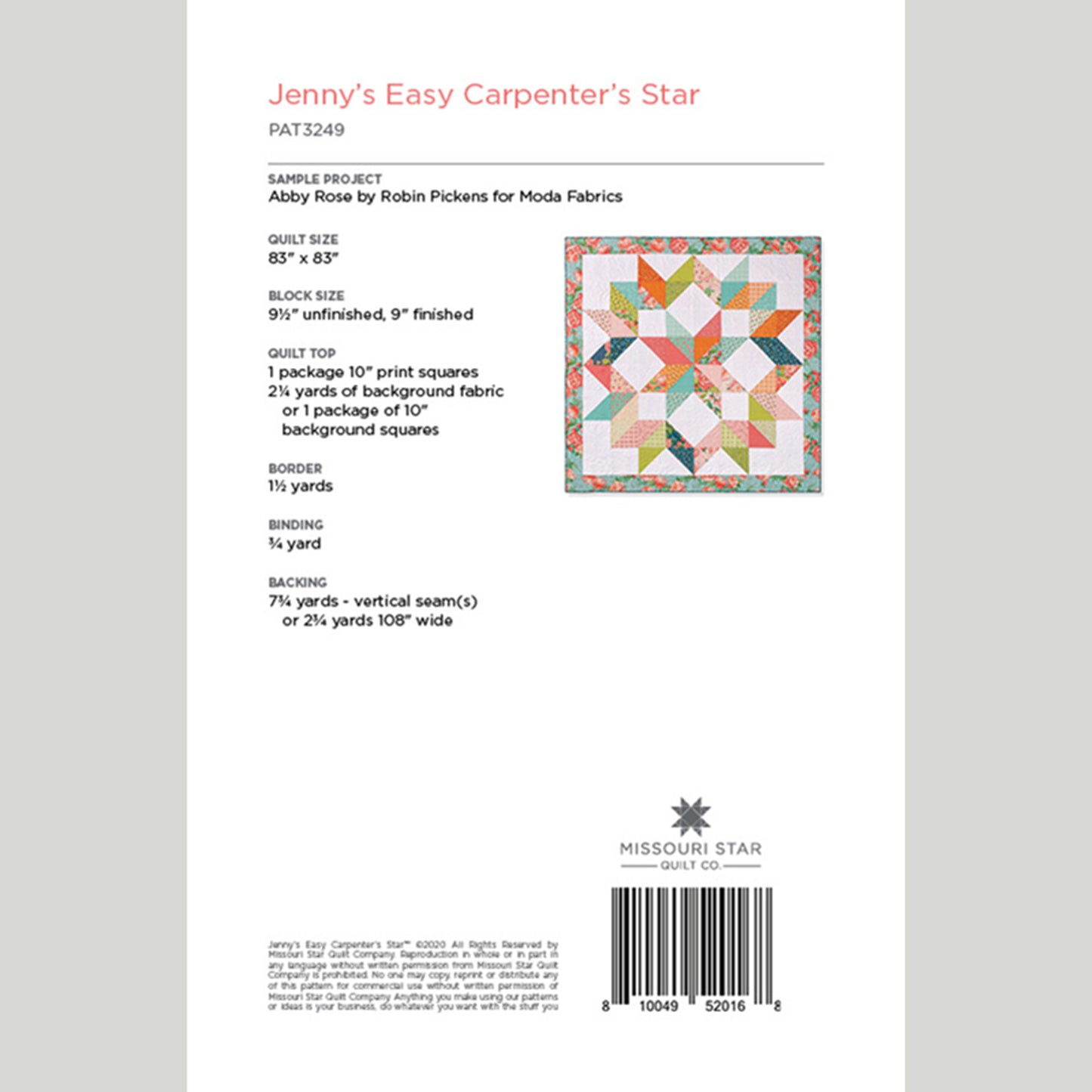 Digital Download - Jenny's Easy Carpenter's Star Quilt Pattern by Missouri Star Alternative View #1