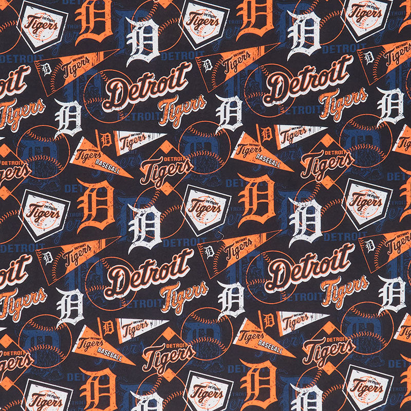MLB - Detroit Tigers Navy Orange Yardage Size 58/60 in Blue Cotton Novelty | Fabric Traditions