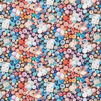 Vintage Sewing Stash - Push My Buttons Black Yardage