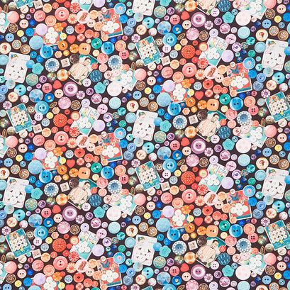 Vintage Sewing Stash - Push My Buttons Black Yardage